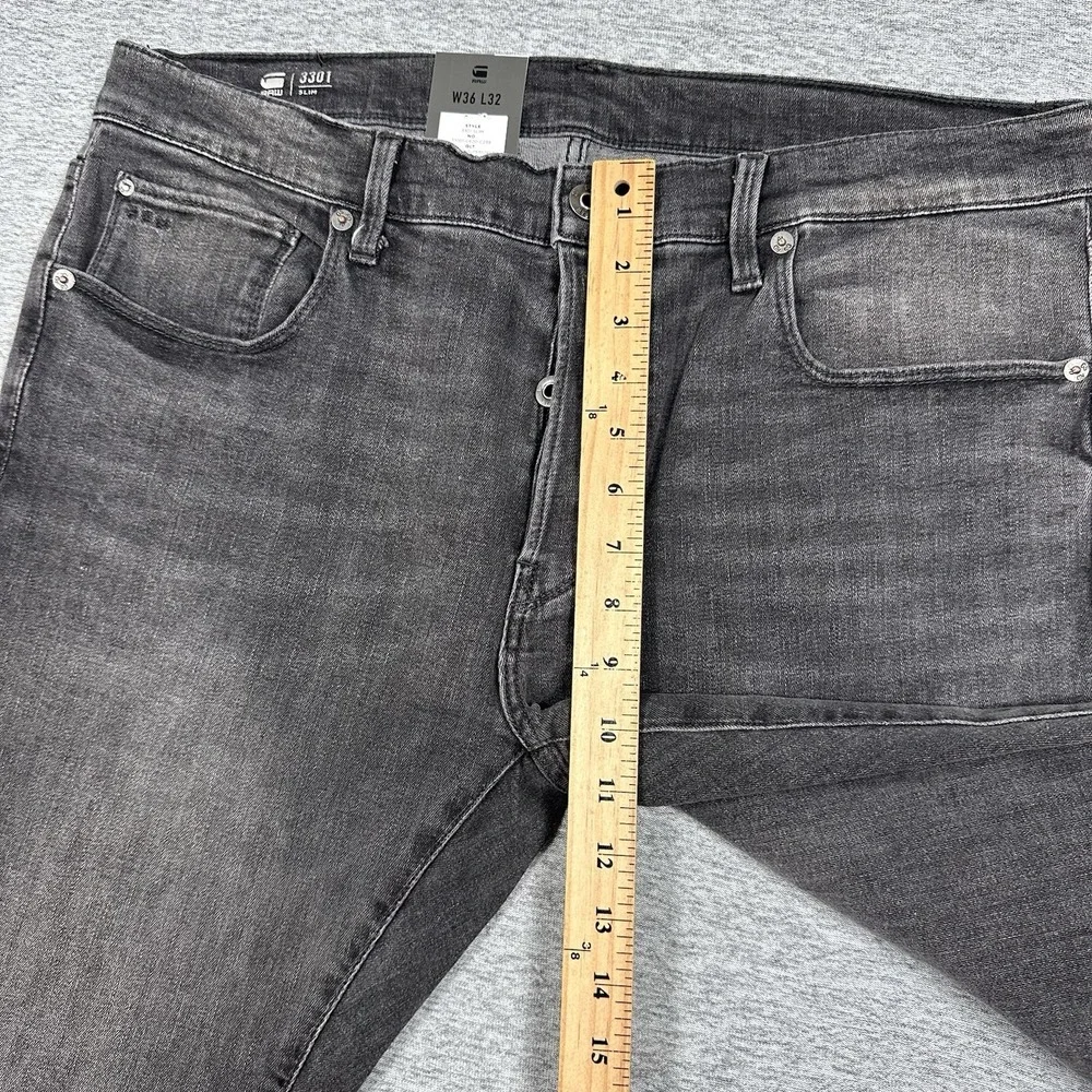G-Star Raw Jeans Mens Size 36x32 Black Denim 3301 Slim Stretch Button Fly NEW